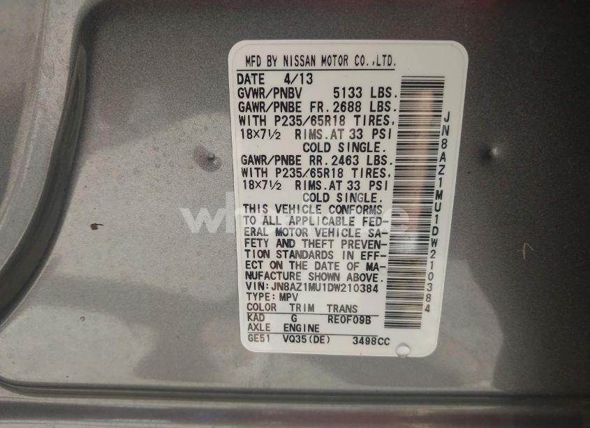 Photo 5 of 2013 Nissan Murano SL (VIN JN8AZ1MU1DW210384)