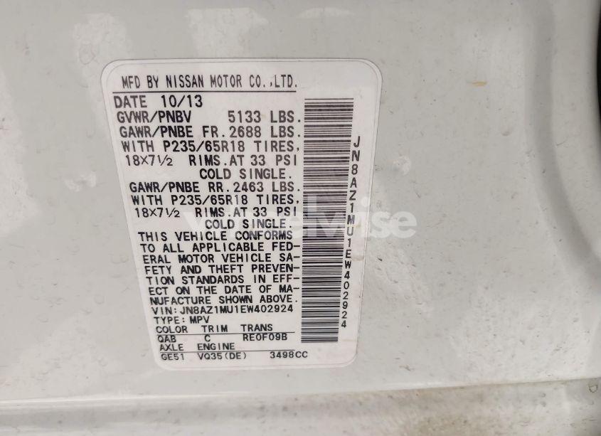 Photo 9 of 2014 Nissan Murano SL (VIN JN8AZ1MU1EW402924)