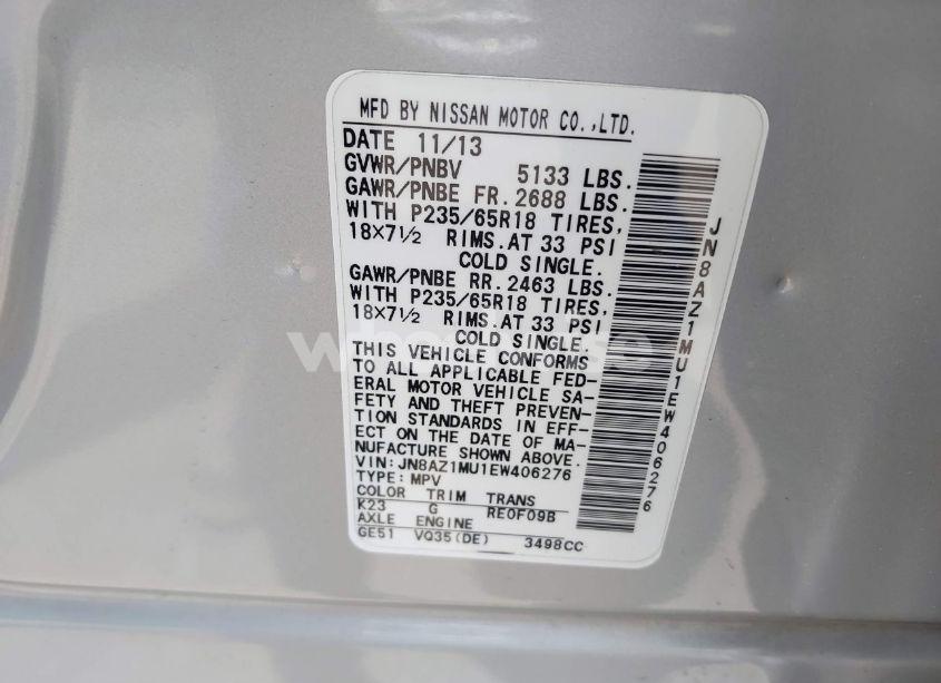 Photo 9 of 2014 Nissan Murano LE/S/SL/SV (VIN JN8AZ1MU1EW406276)