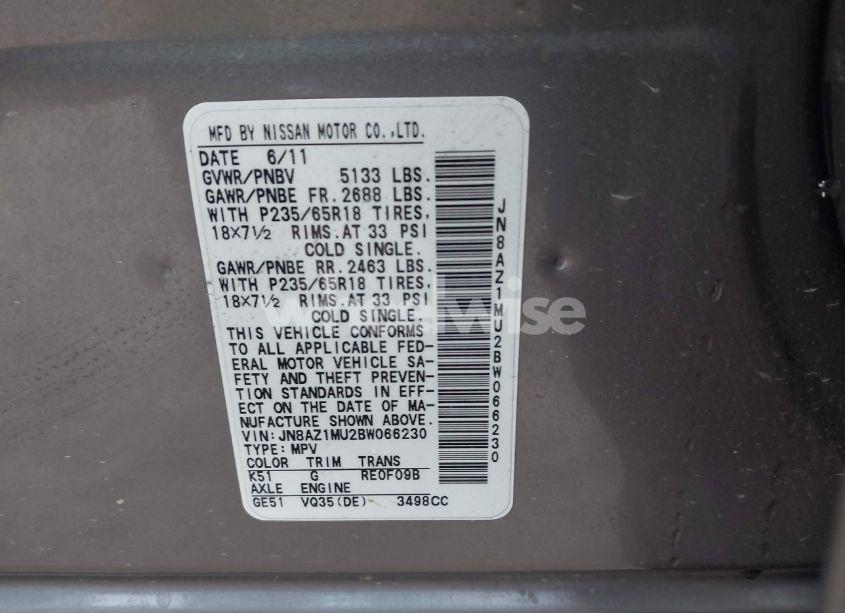 Photo 5 of 2011 Nissan Murano SL (VIN JN8AZ1MU2BW066230)