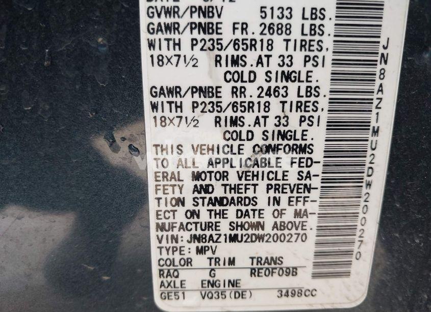 Photo 6 of 2013 Nissan Murano S (VIN JN8AZ1MU2DW200270)