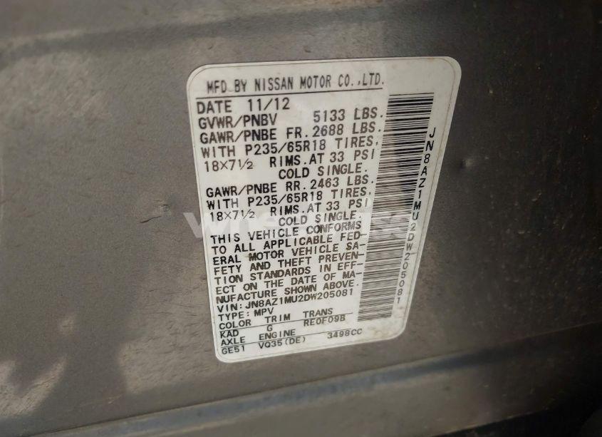 Photo 9 of 2013 Nissan Murano SL (VIN JN8AZ1MU2DW205081)