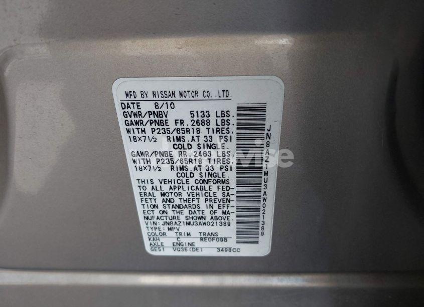 Photo 7 of 2010 Nissan Murano SL (VIN JN8AZ1MU3AW021389)