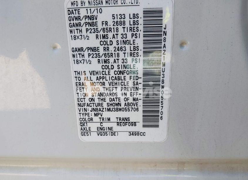 Photo 9 of 2011 Nissan Murano S (VIN JN8AZ1MU3BW055706)