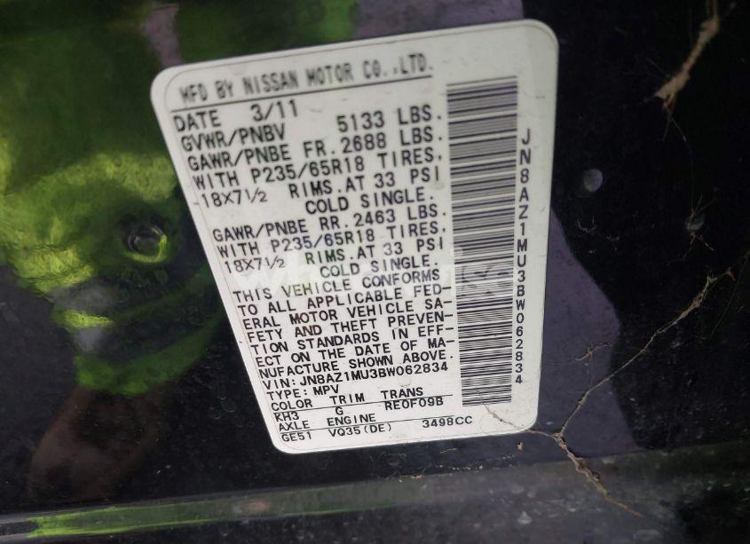 Photo 9 of 2011 Nissan Murano SL (VIN JN8AZ1MU3BW062834)