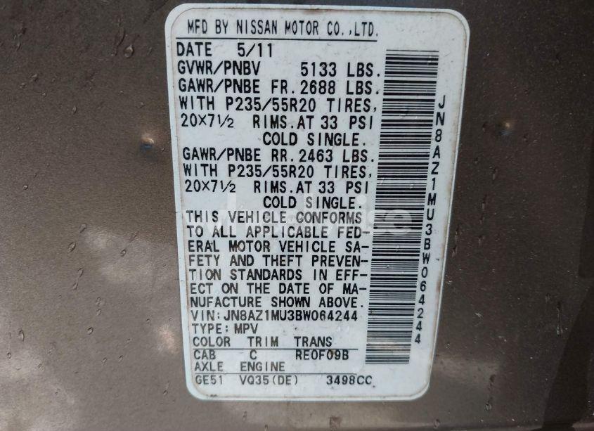 Photo 5 of 2011 Nissan Murano LE (VIN JN8AZ1MU3BW064244)