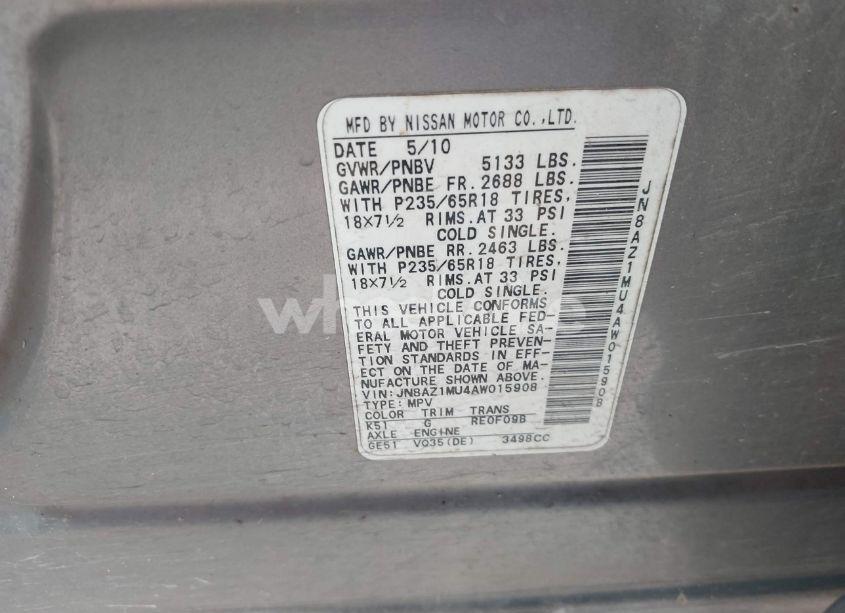 Photo 9 of 2010 Nissan Murano S (VIN JN8AZ1MU4AW015908)