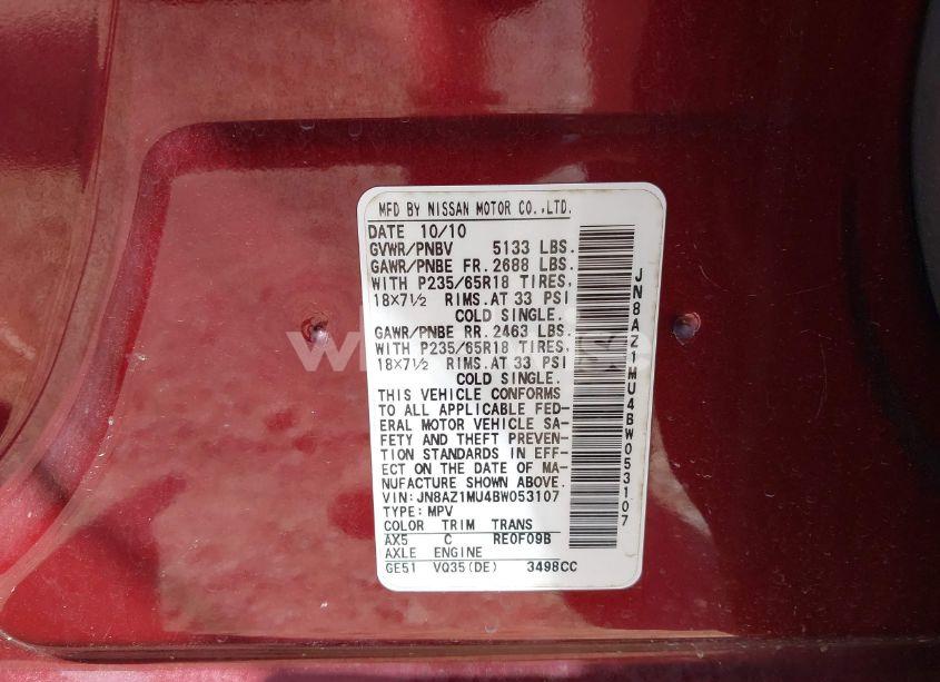 Photo 9 of 2011 Nissan Murano SL (VIN JN8AZ1MU4BW053107)