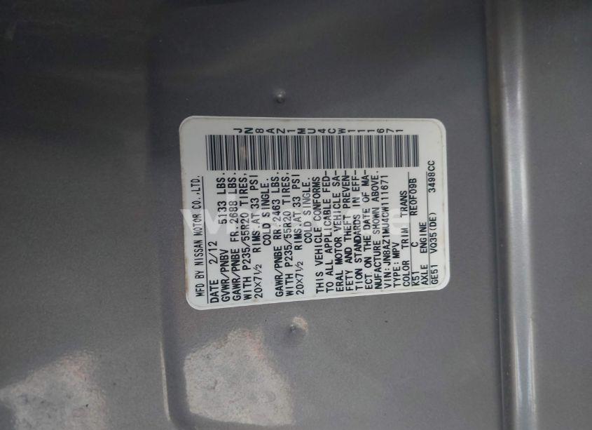 Photo 9 of 2012 Nissan Murano LE (VIN JN8AZ1MU4CW111671)