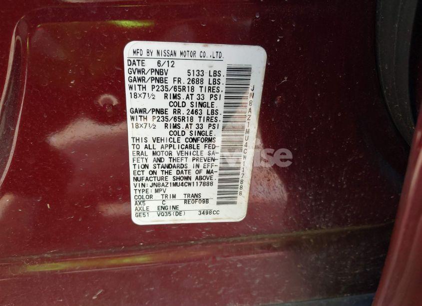 Photo 9 of 2012 Nissan Murano S (VIN JN8AZ1MU4CW117888)