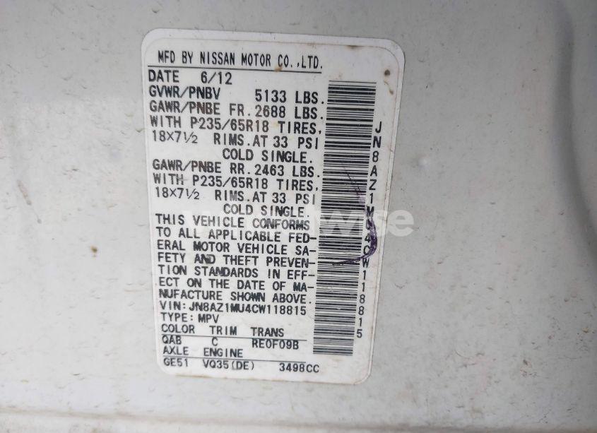 Photo 9 of 2012 Nissan Murano S (VIN JN8AZ1MU4CW118815)