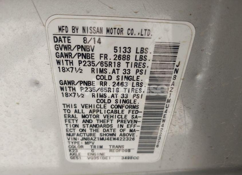 Photo 9 of 2014 Nissan Murano SL (VIN JN8AZ1MU4EW422326)