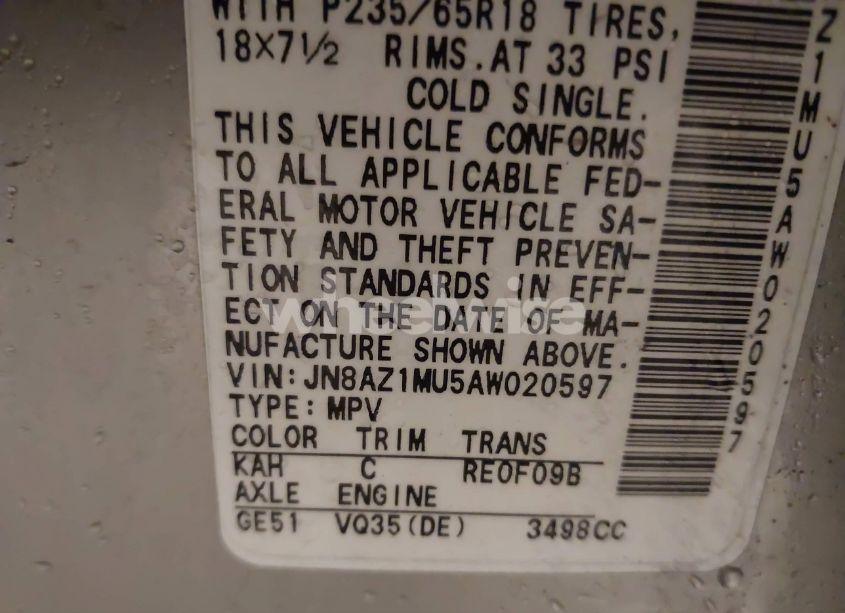 Photo 6 of 2010 Nissan Murano SL (VIN JN8AZ1MU5AW020597)