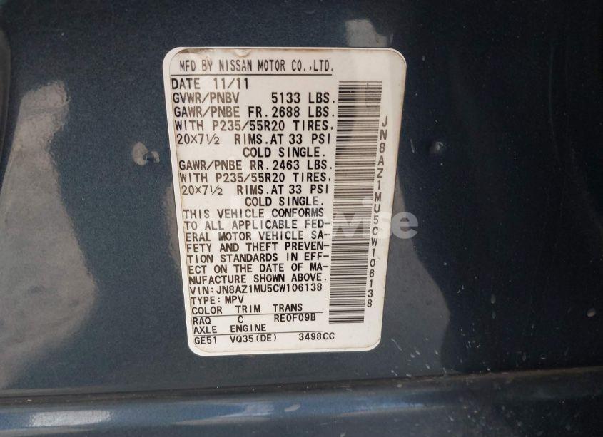 Photo 4 of 2012 Nissan Murano LE (VIN JN8AZ1MU5CW106138)