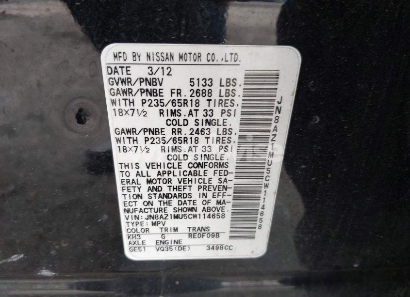 Photo 5 of 2012 Nissan Murano SL (VIN JN8AZ1MU5CW114658)