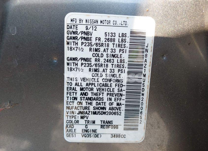 Photo 9 of 2013 Nissan Murano S (VIN JN8AZ1MU5DW200652)