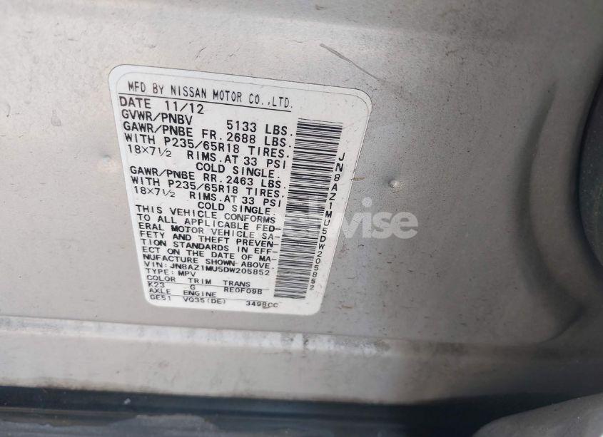 Photo 2 of 2013 Nissan Murano SL (VIN JN8AZ1MU5DW205852)