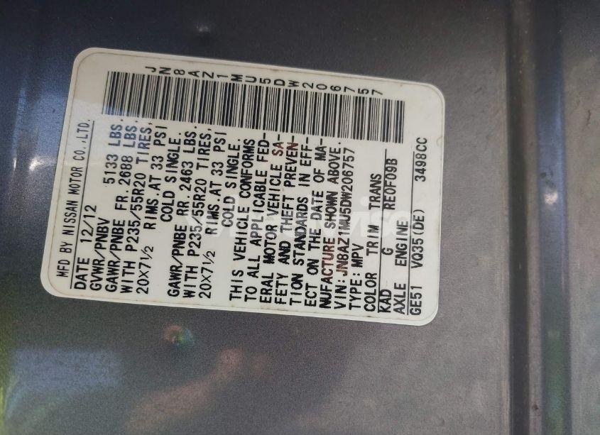 Photo 2 of 2013 Nissan Murano LE (VIN JN8AZ1MU5DW206757)