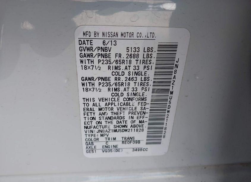 Photo 4 of 2013 Nissan Murano S (VIN JN8AZ1MU5DW211828)