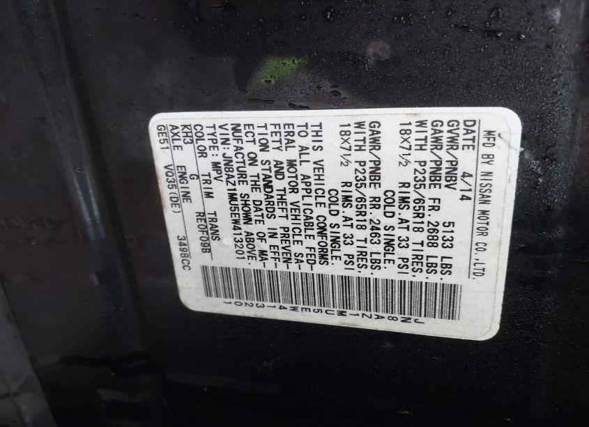 Photo 3 of 2014 Nissan Murano SL (VIN JN8AZ1MU5EW413201)