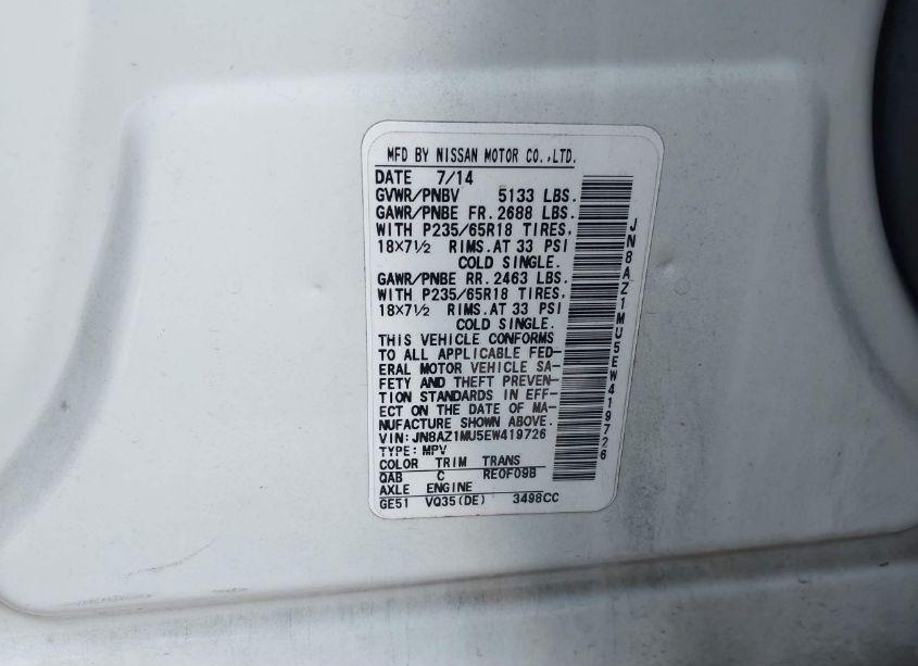 Photo 6 of 2014 Nissan Murano SV (VIN JN8AZ1MU5EW419726)