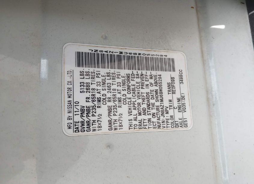 Photo 5 of 2011 Nissan Murano S (VIN JN8AZ1MU6BW055294)