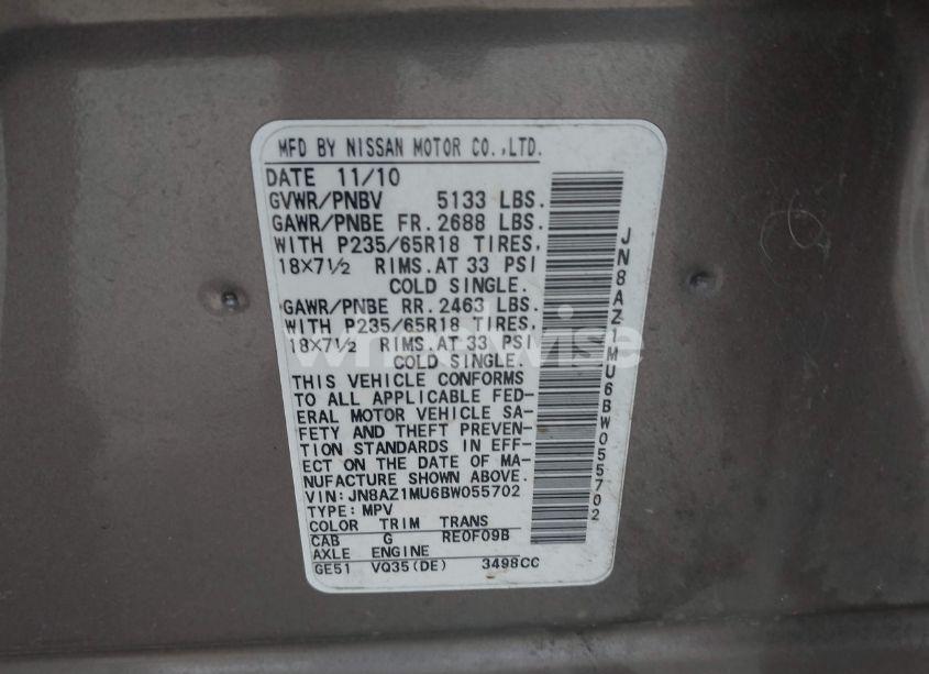 Photo 9 of 2011 Nissan Murano SV (VIN JN8AZ1MU6BW055702)