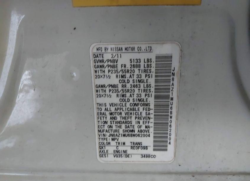 Photo 5 of 2011 Nissan Murano LE (VIN JN8AZ1MU6BW062004)