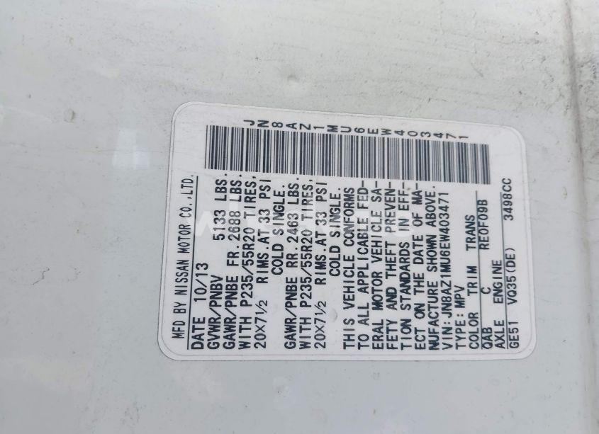 Photo 9 of 2014 Nissan Murano LE (VIN JN8AZ1MU6EW403471)