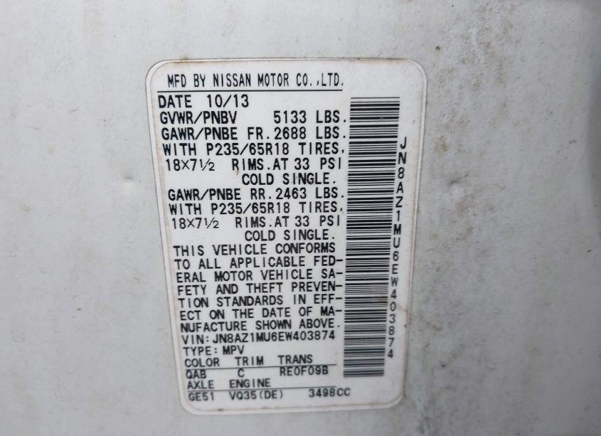 Photo 3 of 2014 Nissan Murano SV (VIN JN8AZ1MU6EW403874)