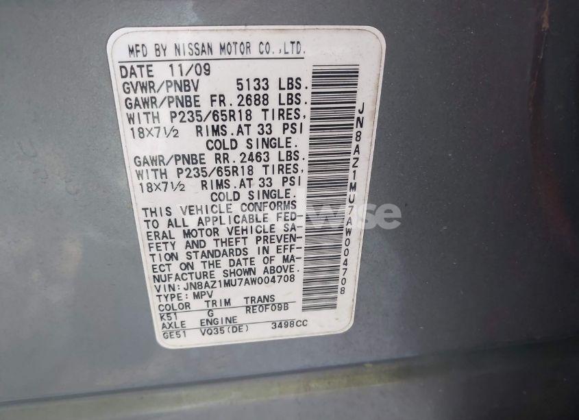 Photo 5 of 2010 Nissan Murano SL (VIN JN8AZ1MU7AW004708)