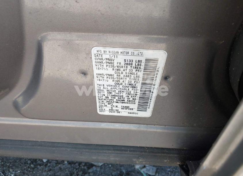 Photo 3 of 2011 Nissan Murano SV (VIN JN8AZ1MU7BW060259)