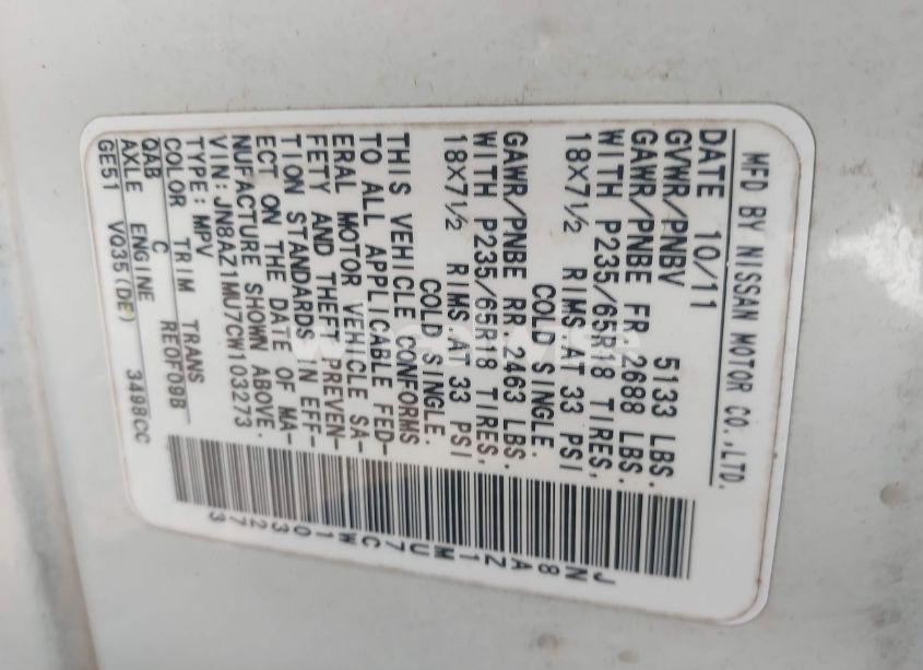 Photo 9 of 2012 Nissan Murano S (VIN JN8AZ1MU7CW103273)