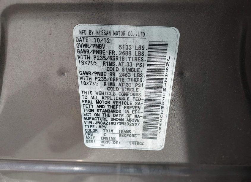 Photo 9 of 2013 Nissan Murano S (VIN JN8AZ1MU7DW202967)