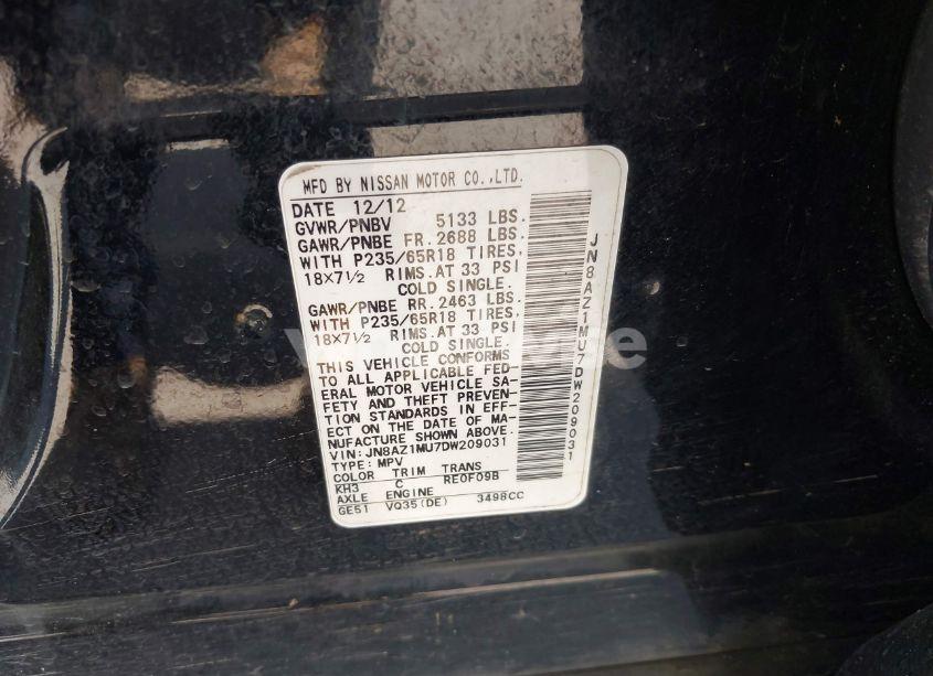 Photo 9 of 2013 Nissan Murano S (VIN JN8AZ1MU7DW209031)