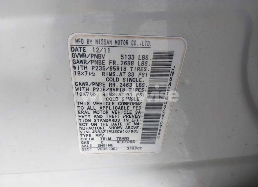 Photo 9 of 2012 Nissan Murano SL (VIN JN8AZ1MU8CW107963)