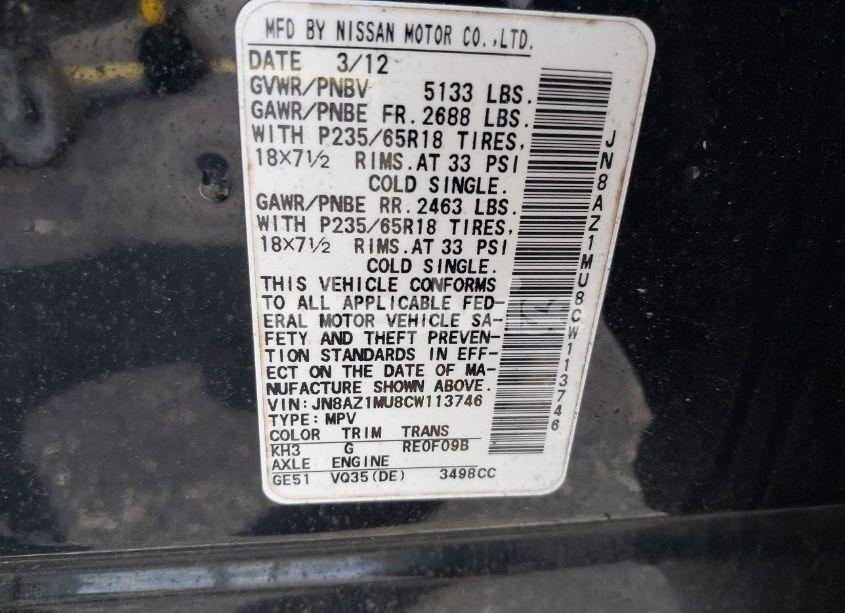 Photo 9 of 2012 Nissan Murano SL (VIN JN8AZ1MU8CW113746)