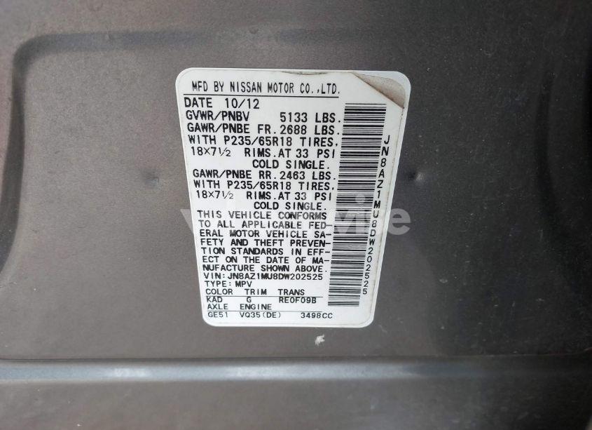 Photo 9 of 2013 Nissan Murano SL (VIN JN8AZ1MU8DW202525)