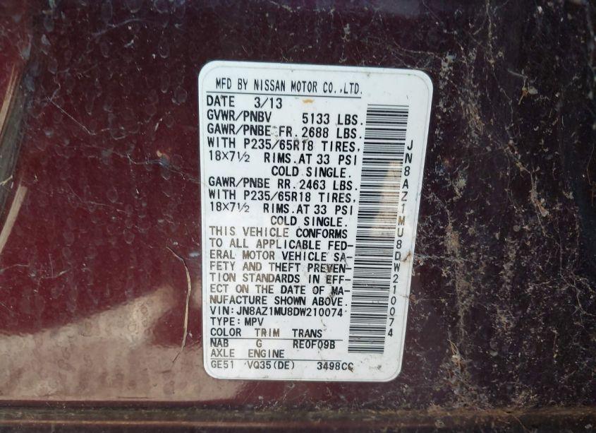 Photo 4 of 2013 Nissan Murano S (VIN JN8AZ1MU8DW210074)