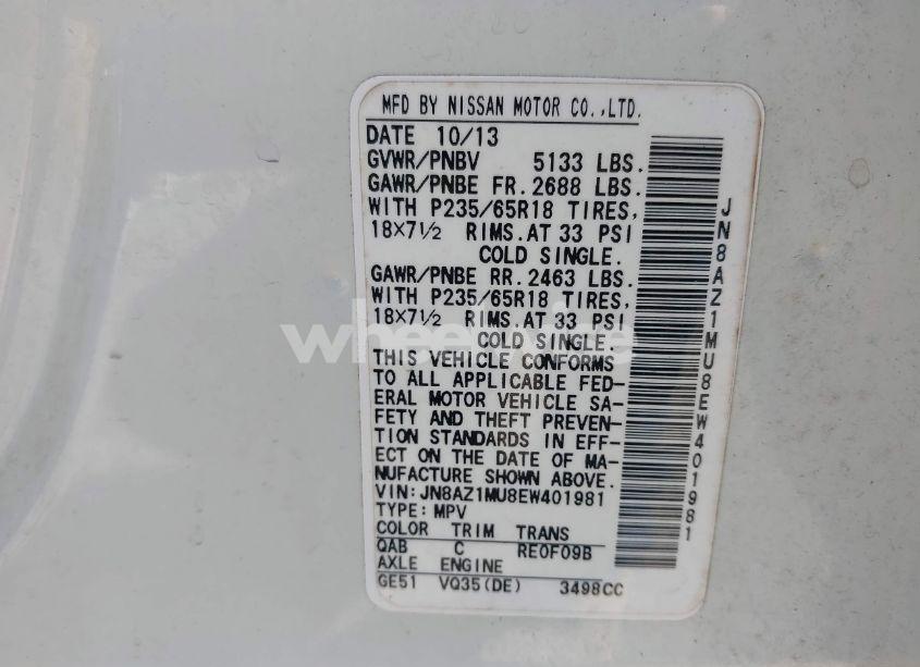 Photo 4 of 2014 Nissan Murano S (VIN JN8AZ1MU8EW401981)