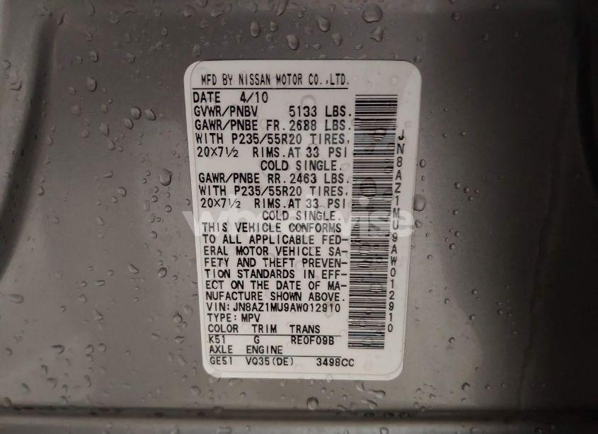 Photo 9 of 2010 Nissan Murano LE (VIN JN8AZ1MU9AW012910)