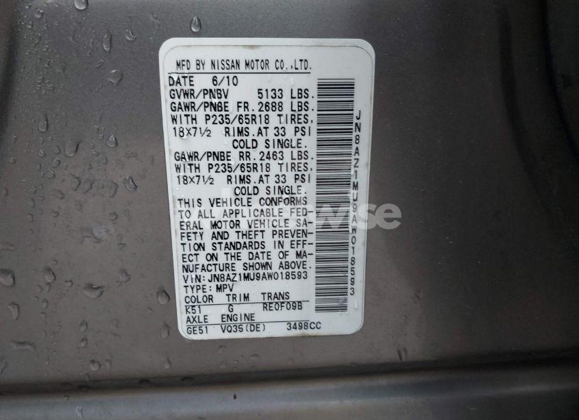 Photo 9 of 2010 Nissan Murano SL (VIN JN8AZ1MU9AW018593)