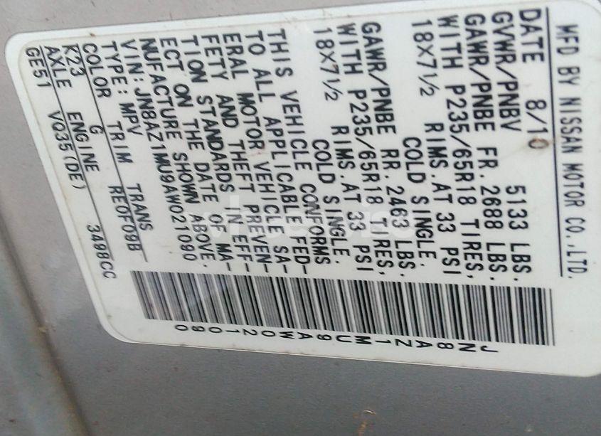 Photo 9 of 2010 Nissan Murano SL (VIN JN8AZ1MU9AW021090)