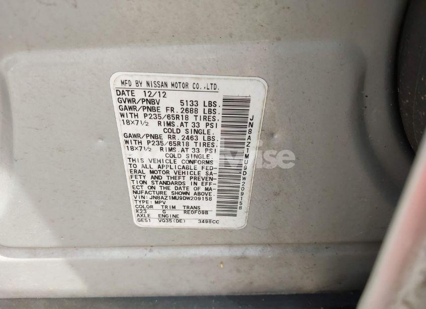 Photo 9 of 2013 Nissan Murano S (VIN JN8AZ1MU9DW209158)