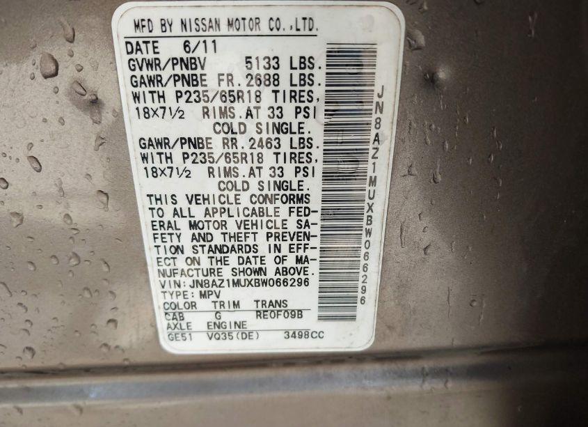 Photo 4 of 2011 Nissan Murano S (VIN JN8AZ1MUXBW066296)