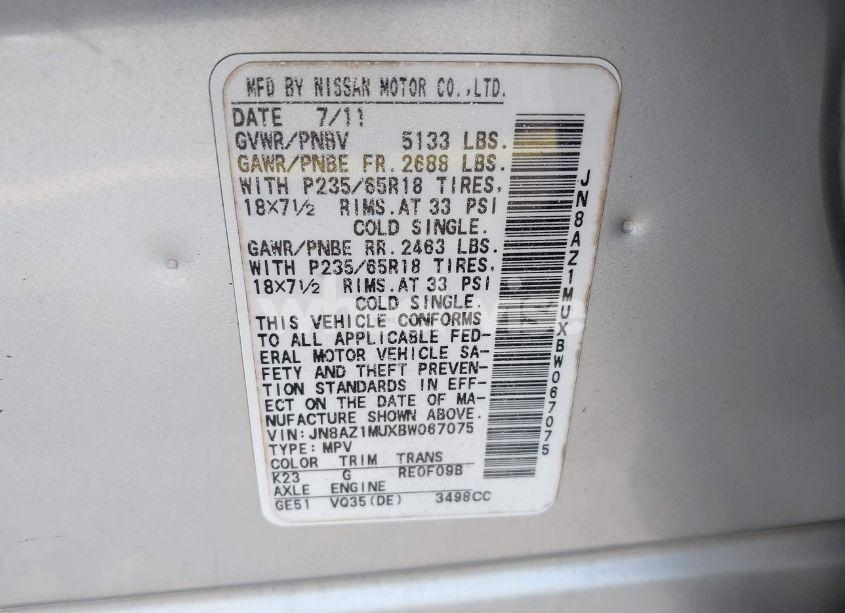 Photo 9 of 2011 Nissan Murano S (VIN JN8AZ1MUXBW067075)