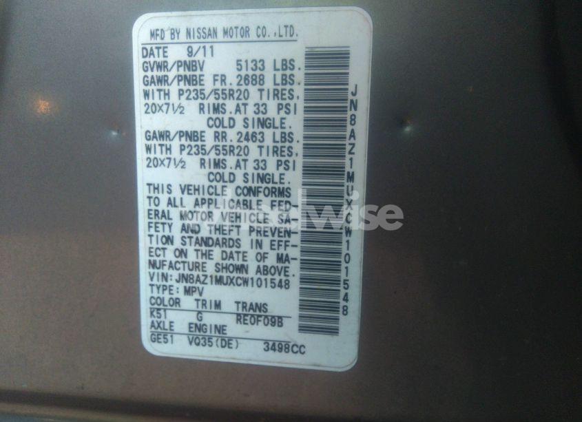 Photo 4 of 2012 Nissan Murano LE (VIN JN8AZ1MUXCW101548)