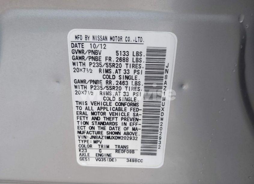 Photo 3 of 2013 Nissan Murano LE (VIN JN8AZ1MUXDW202932)