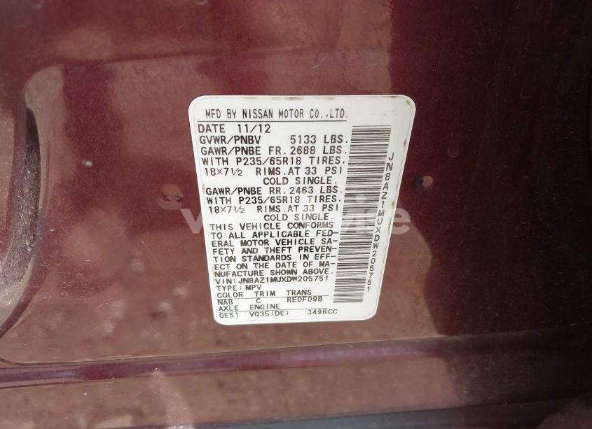 Photo 9 of 2013 Nissan Murano SL (VIN JN8AZ1MUXDW205751)