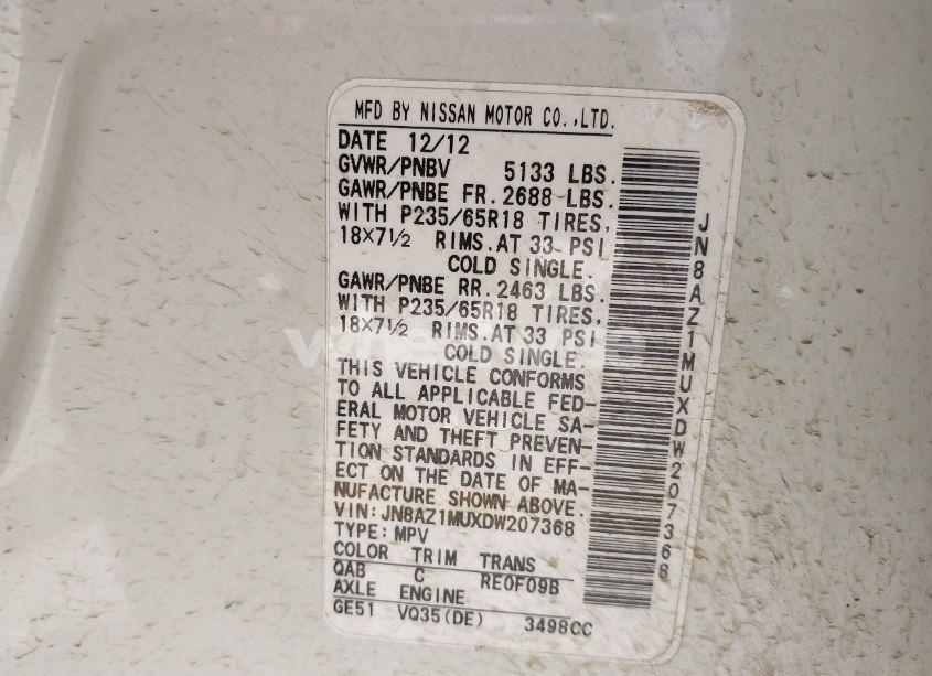 Photo 9 of 2013 Nissan Murano SL (VIN JN8AZ1MUXDW207368)